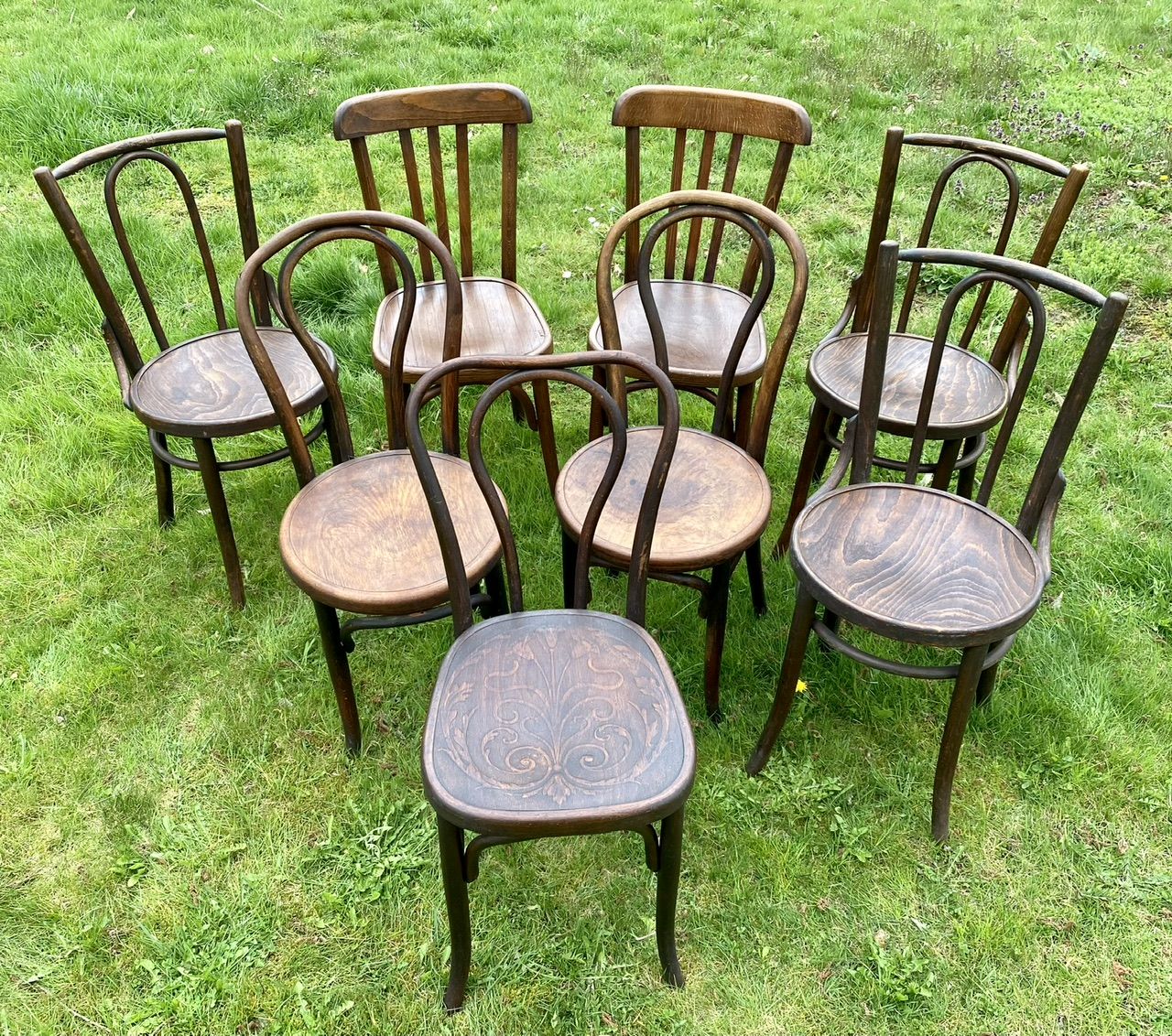 Set of 8 mismatched bistro chairs