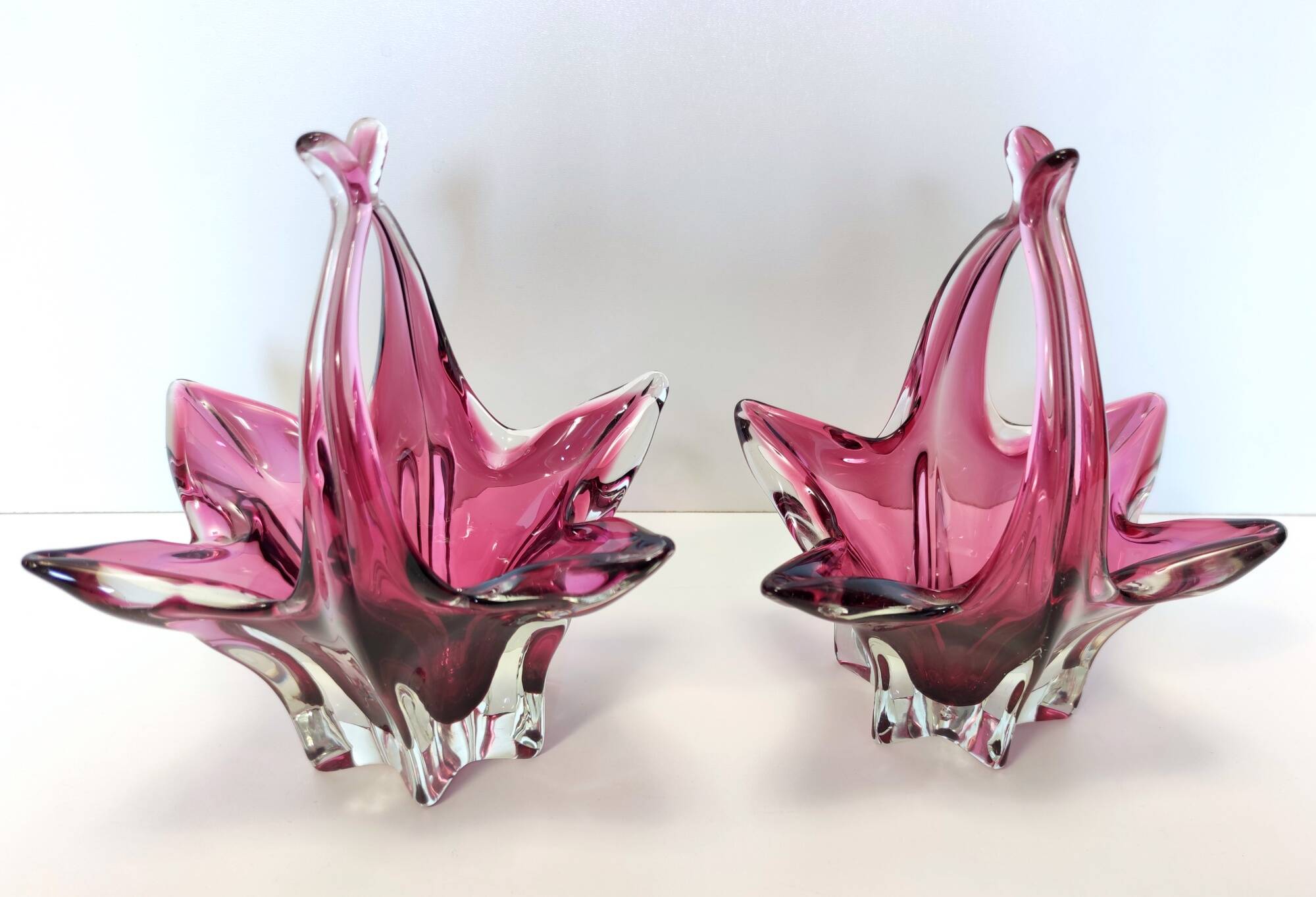 Pair of Pink Murano Glass Bonbonnières / Trinket Bowls, Italy