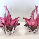 Pair of Pink Murano Glass Bonbonnières / Trinket Bowls, Italy