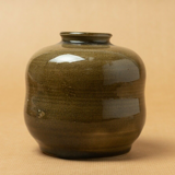 vase émail vert craquelé signé kiseto vintage 1970