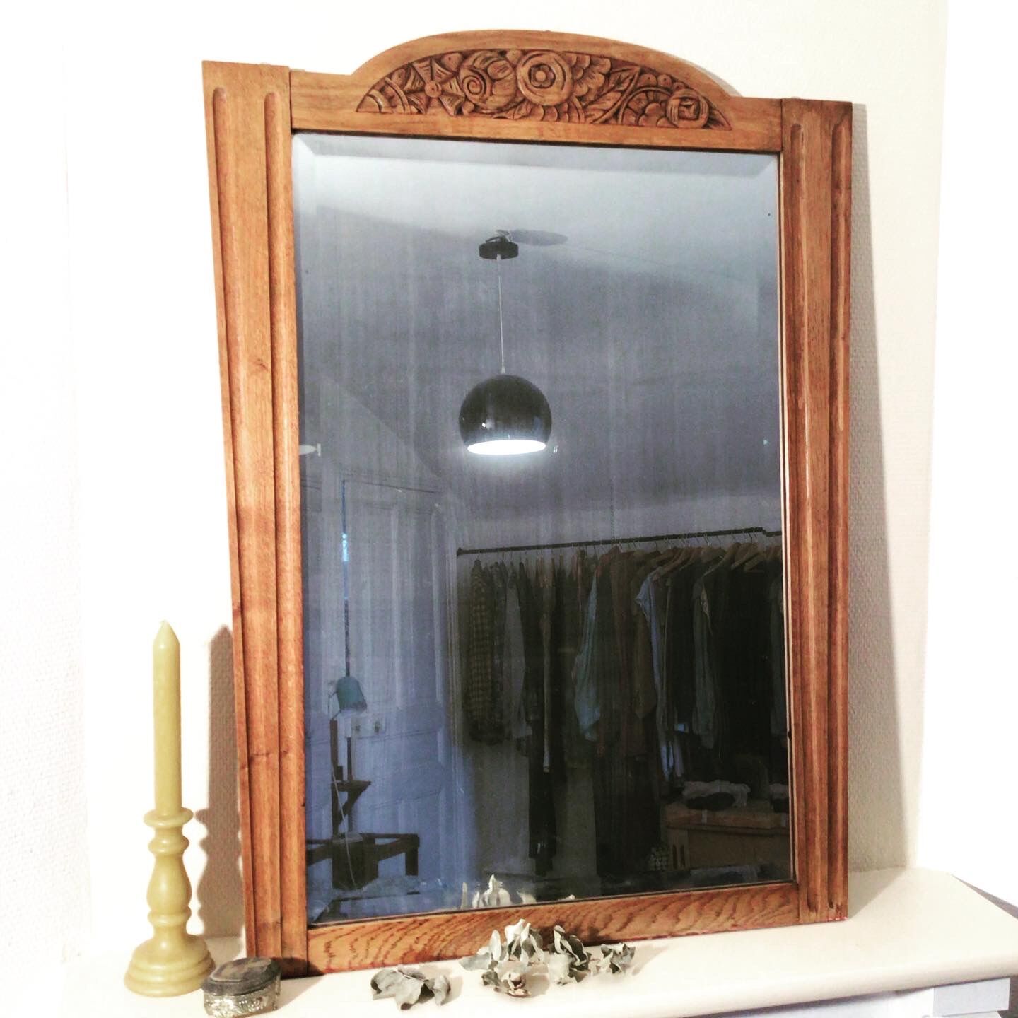 Beveled fireplace mirror
