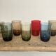 6 vintage coloured glasses