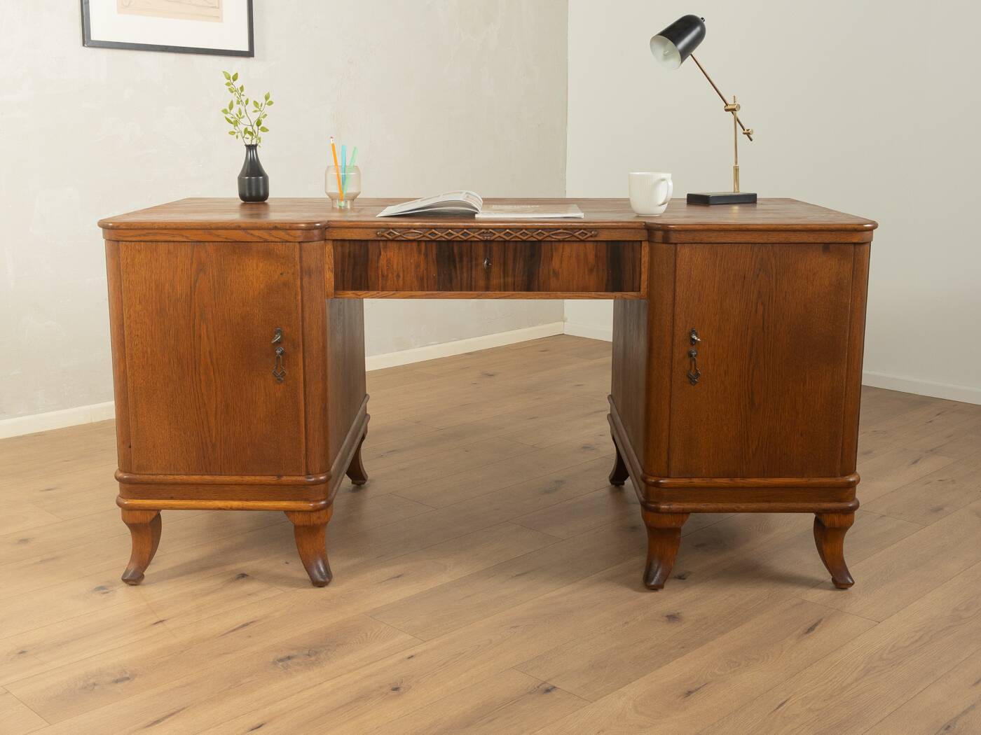Elegant Art Deco desk with curved legs