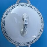 Round soup tureen, Primerose model, birds, half porcelain, Badonviller