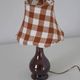 Recycled vintage lamp — brown ceramic base, terracotta gingham shade