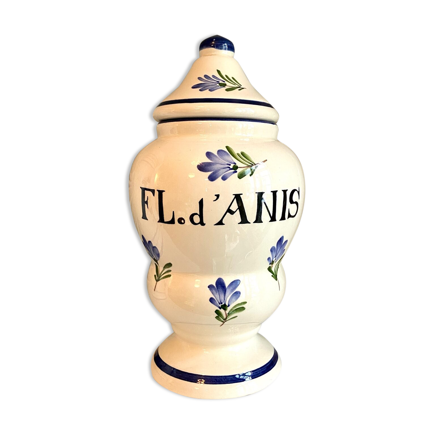 Fl apothecary jar. hand-painted earthenware anis