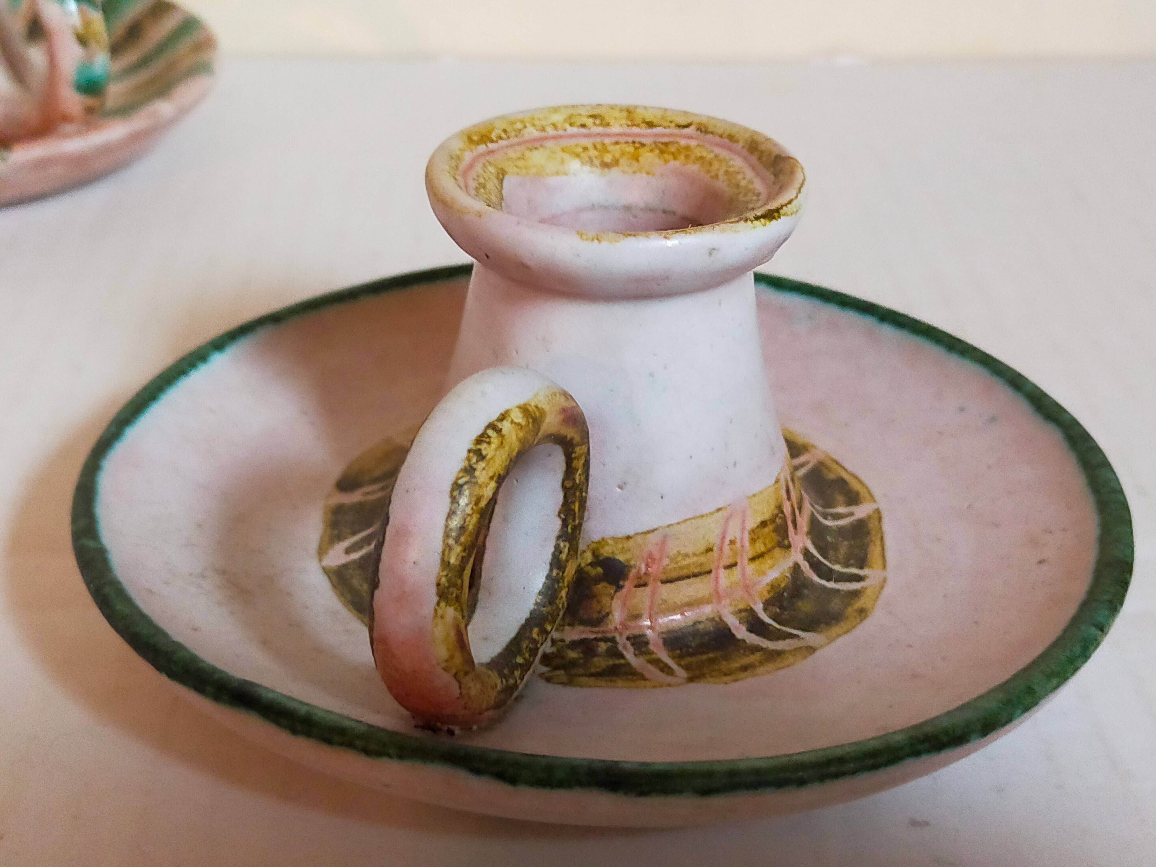 Duo of 50s ceramic hand candle holders