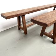 Pair of XL size benches in solid oak, 1950s.