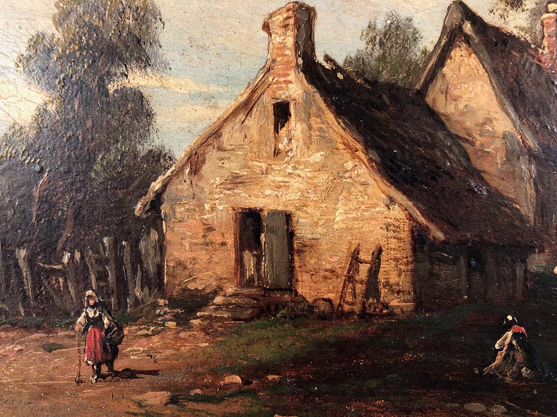 Godchaux. Oil on panel, animated landscape. 19th century