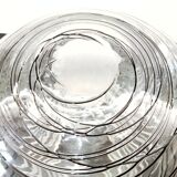 Textured oval blown glass vase with black and white glass spaghetti.