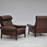 1970s, Danish armchair, original condition, furniture leather, dark oak wood.
