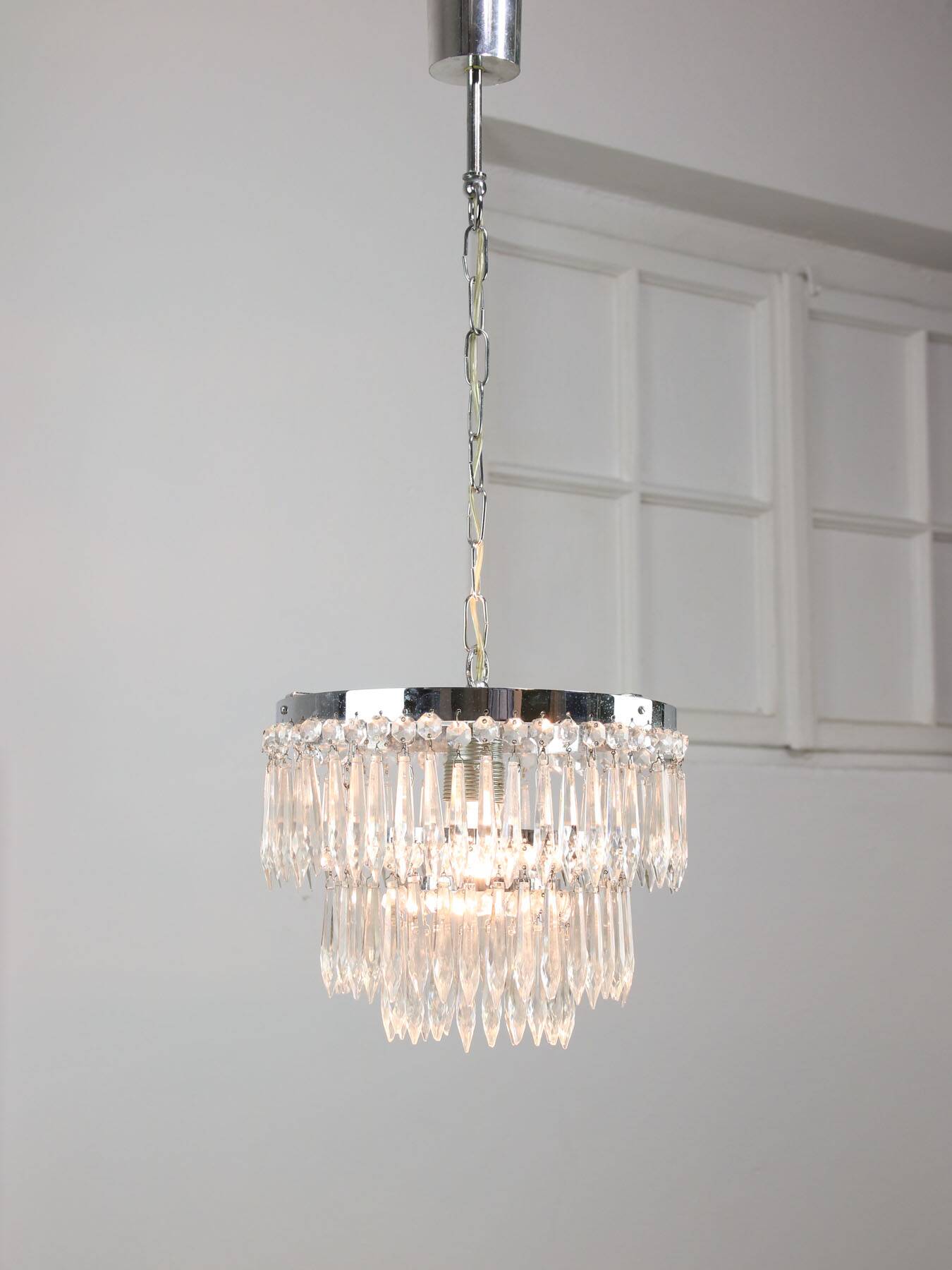 Vintage Italian Crystal & Chrome Chandelier, 1970s