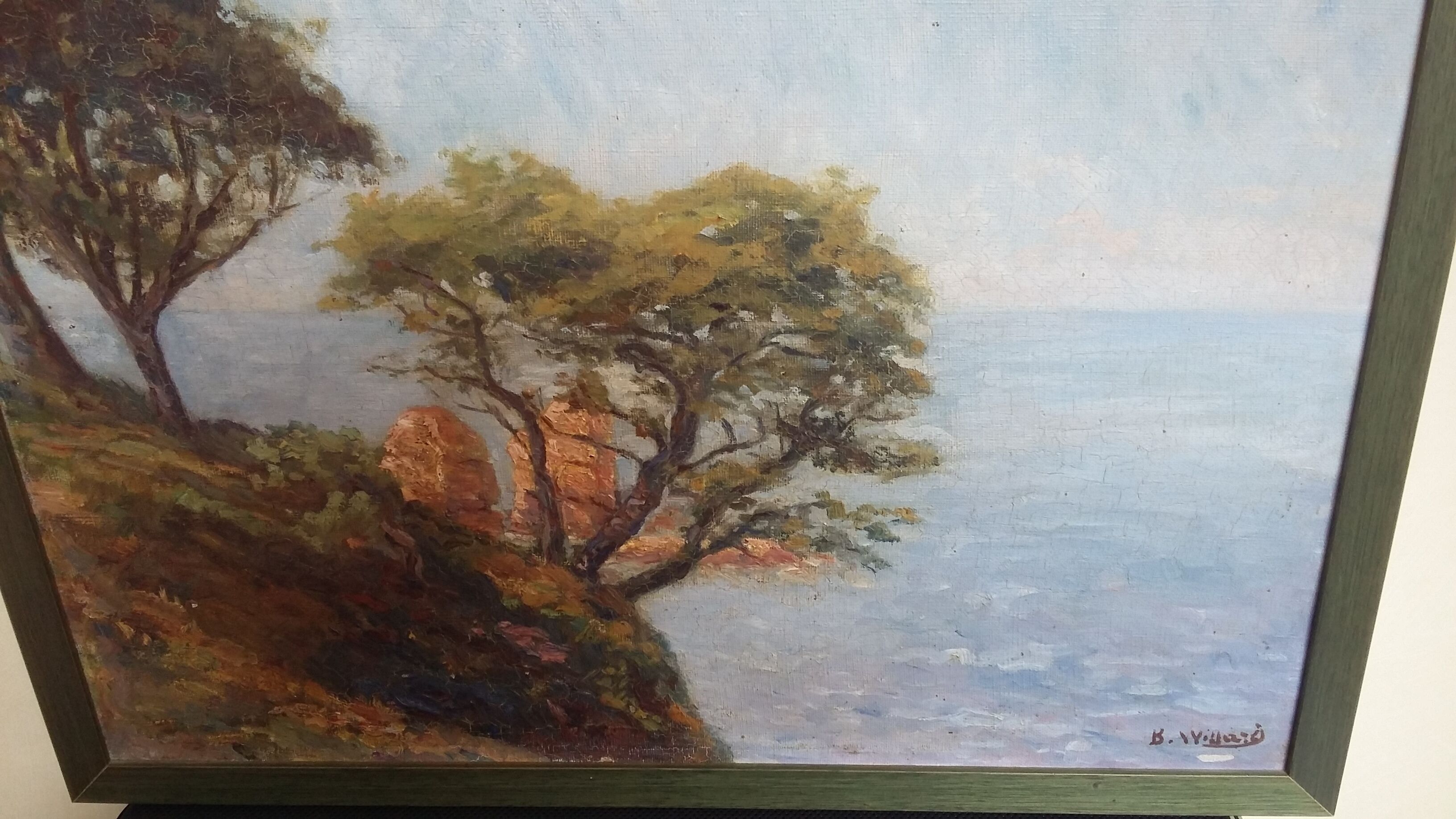 Oil on canvas Edge of the Mediterranean, rocks and pines of B.Willard