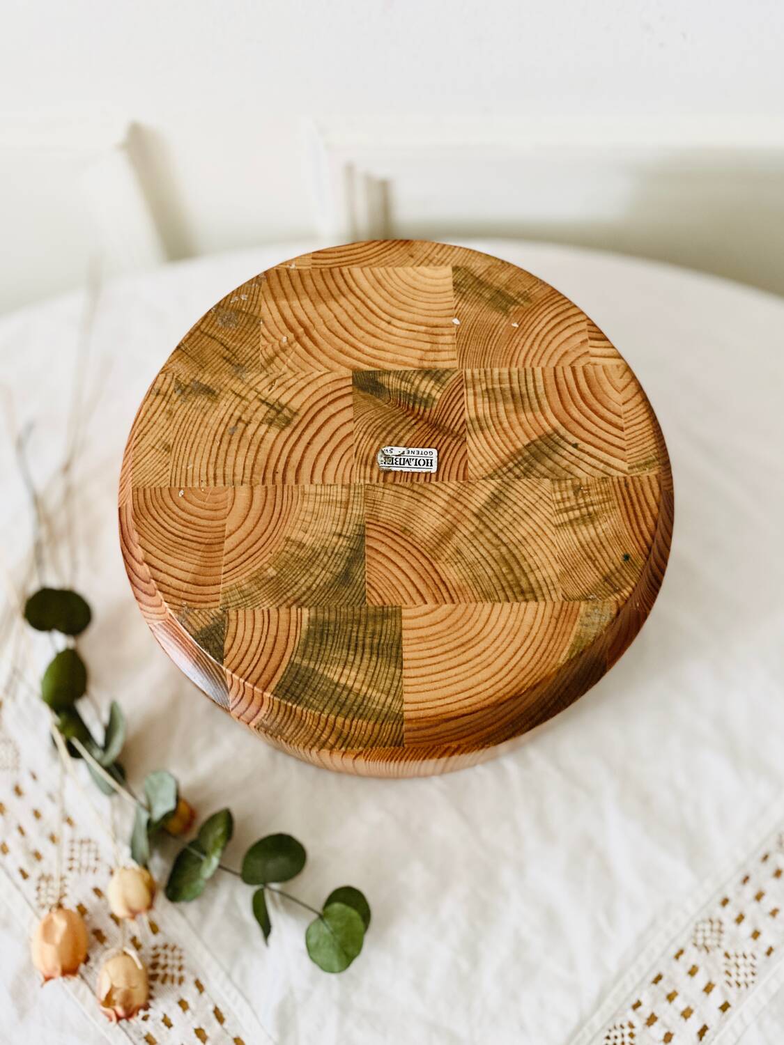 Large Scandinavian glass and wood salad bowl BLOMBERG GOTENE SWEDEN