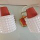 Pair of bedside lamps in structured white opaline and brass, vintage 60