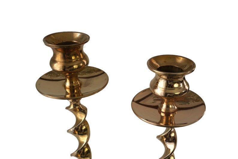 Pair of mid-century twisted metal candle holders