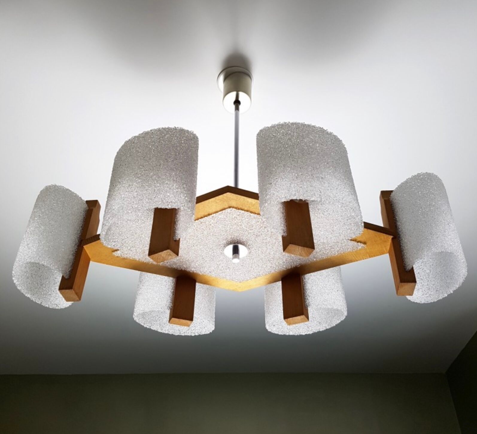 Scandinavian chandelier in wood and perspex