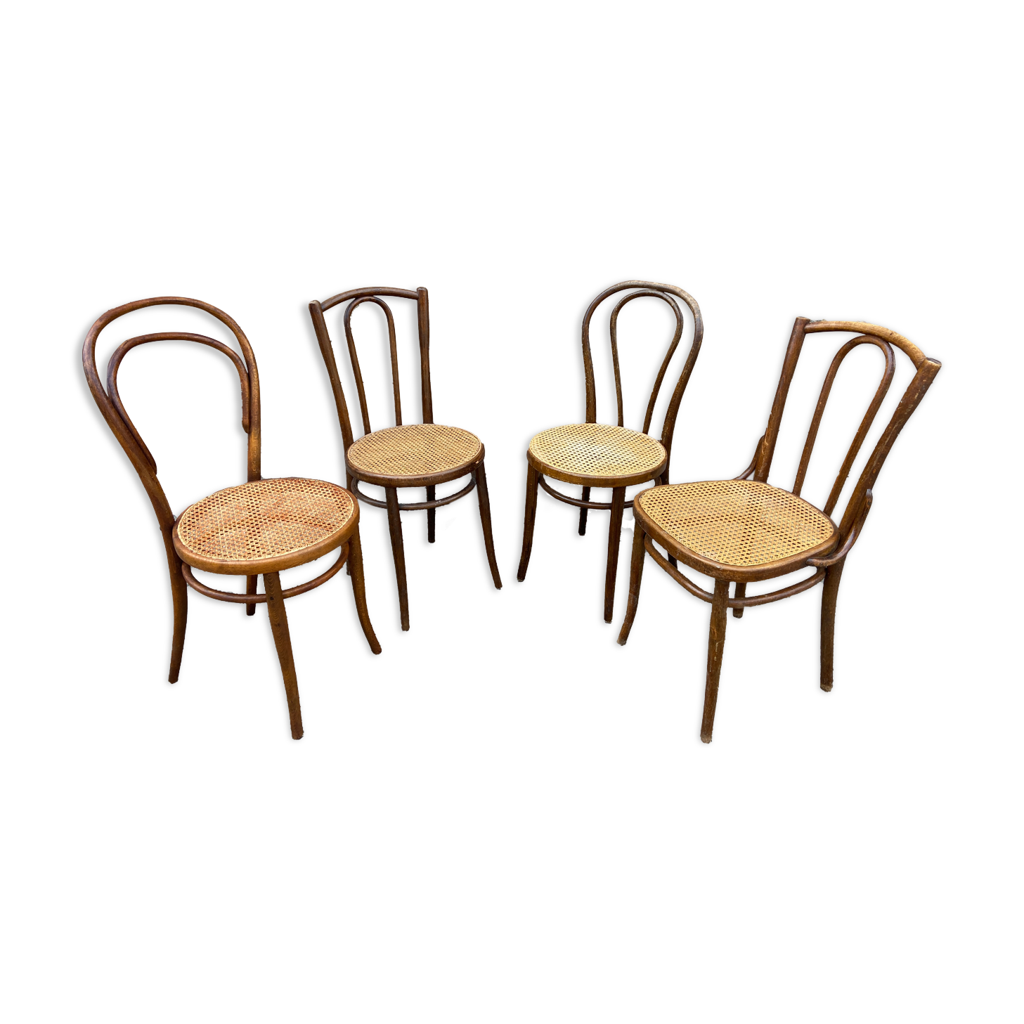 Set of 4 Bistro chairs mismatched curved wood