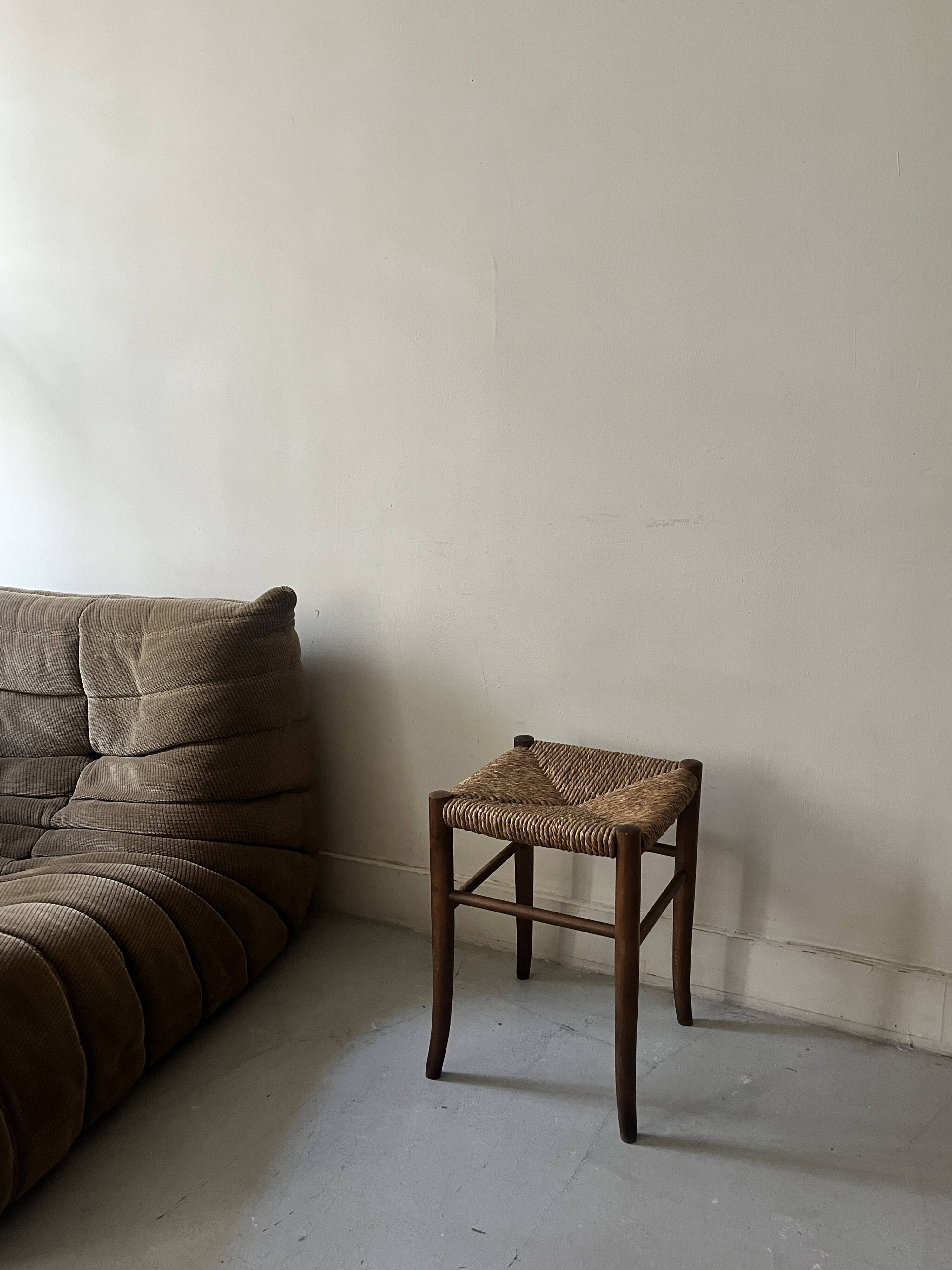tabouret de table vintage en bois et osier, 1960