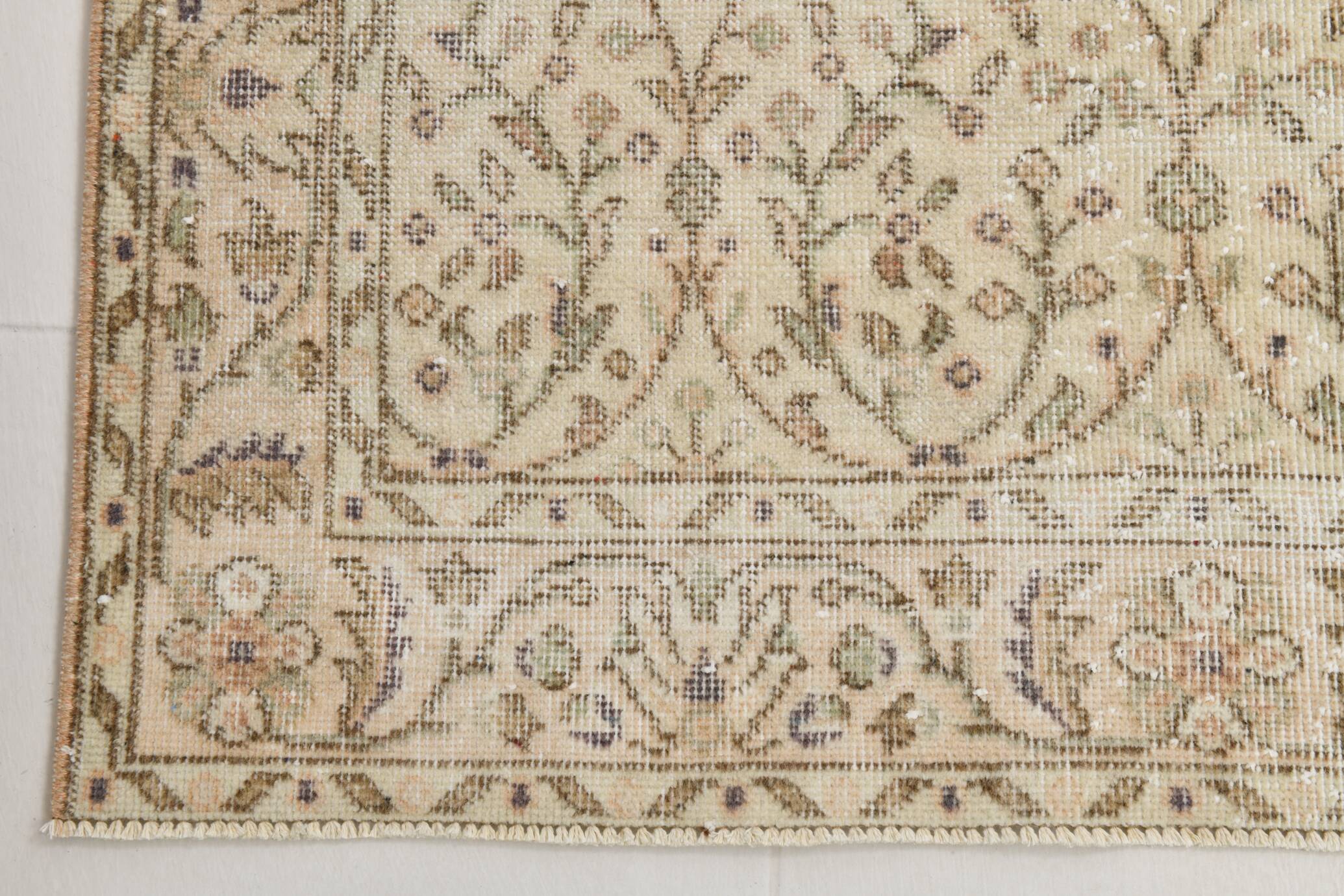3x7 Brown Cream Floral Handmade Vintage Rug, 105x211Cm