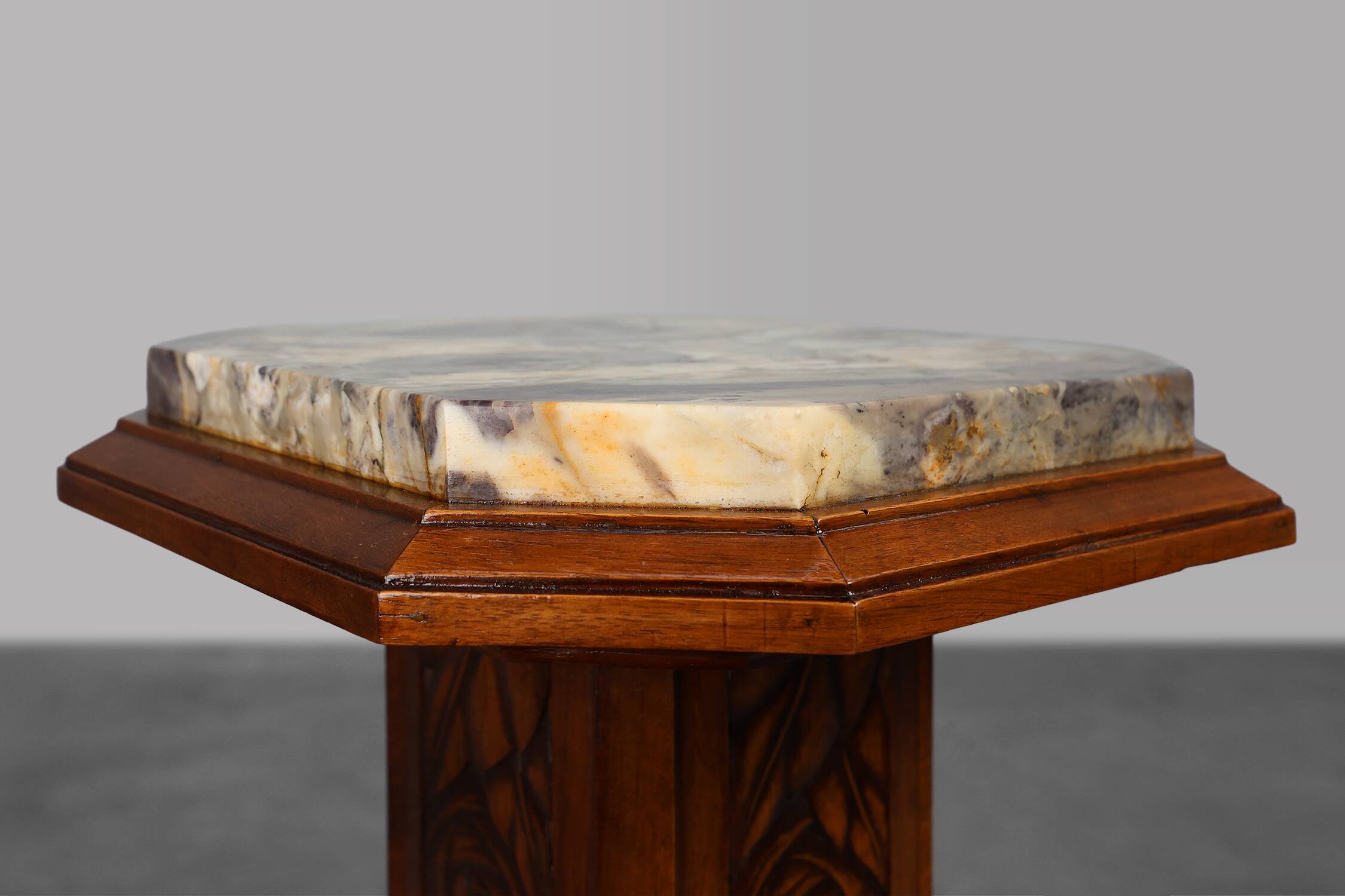 Oak & Marble large Art Deco pedestal, France 1920s