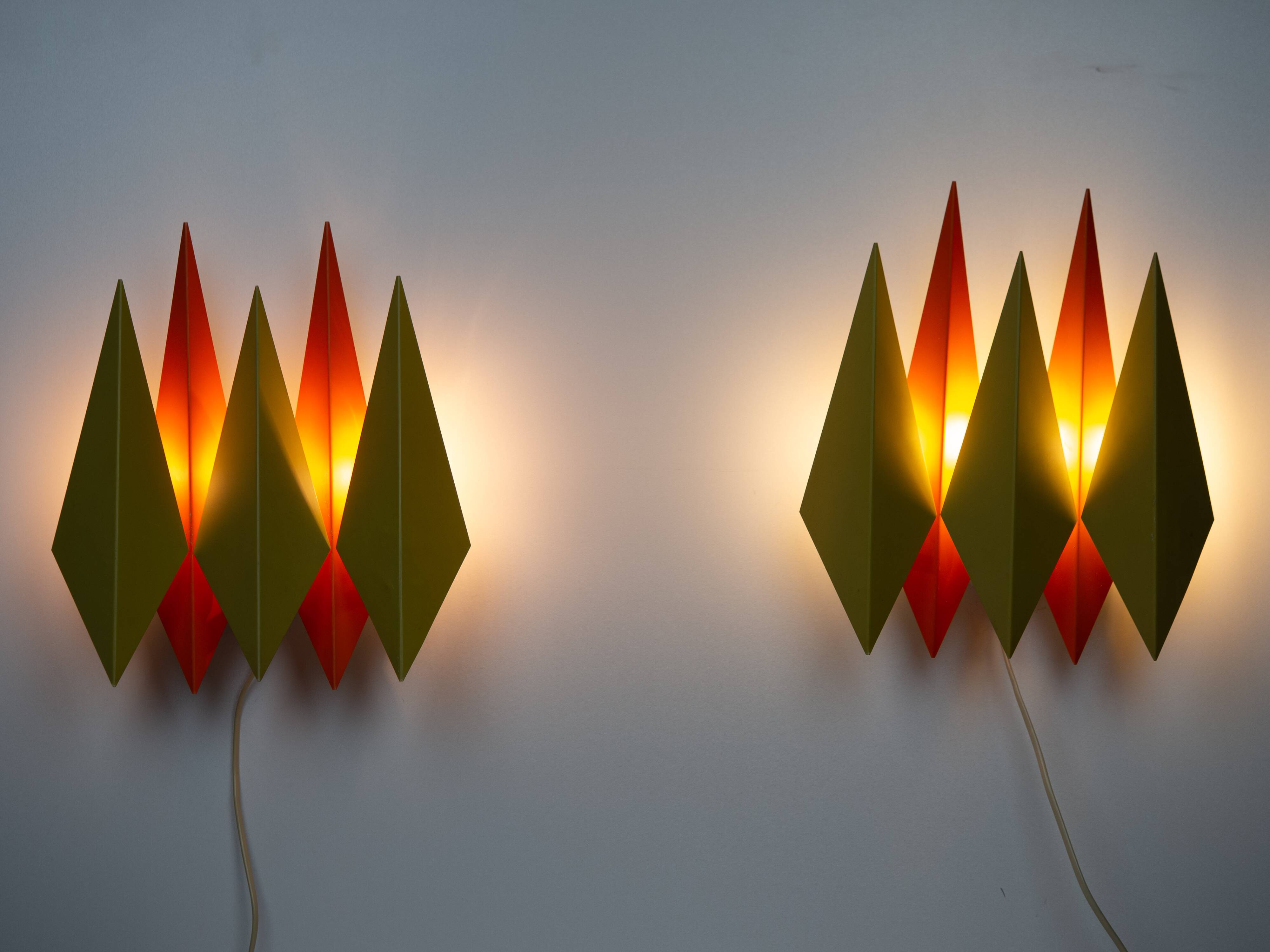 Pair of 2 Danish vintage wall lamps Diamant by Holm Sorensen, 1960s