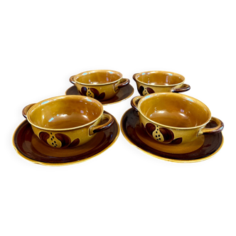 4 bols à soupe et assiettes ocre Villeroy & Boch de la série Picnic