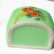 Boîte à Sel vintage en céramique et bois - Rare couleur verte
