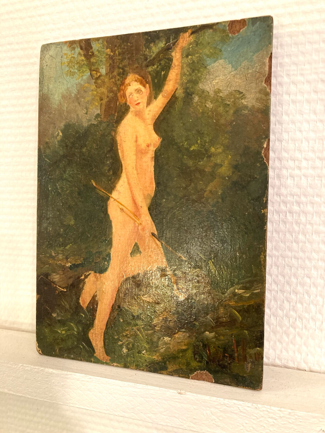 Small oil on panel, Diana 19th century