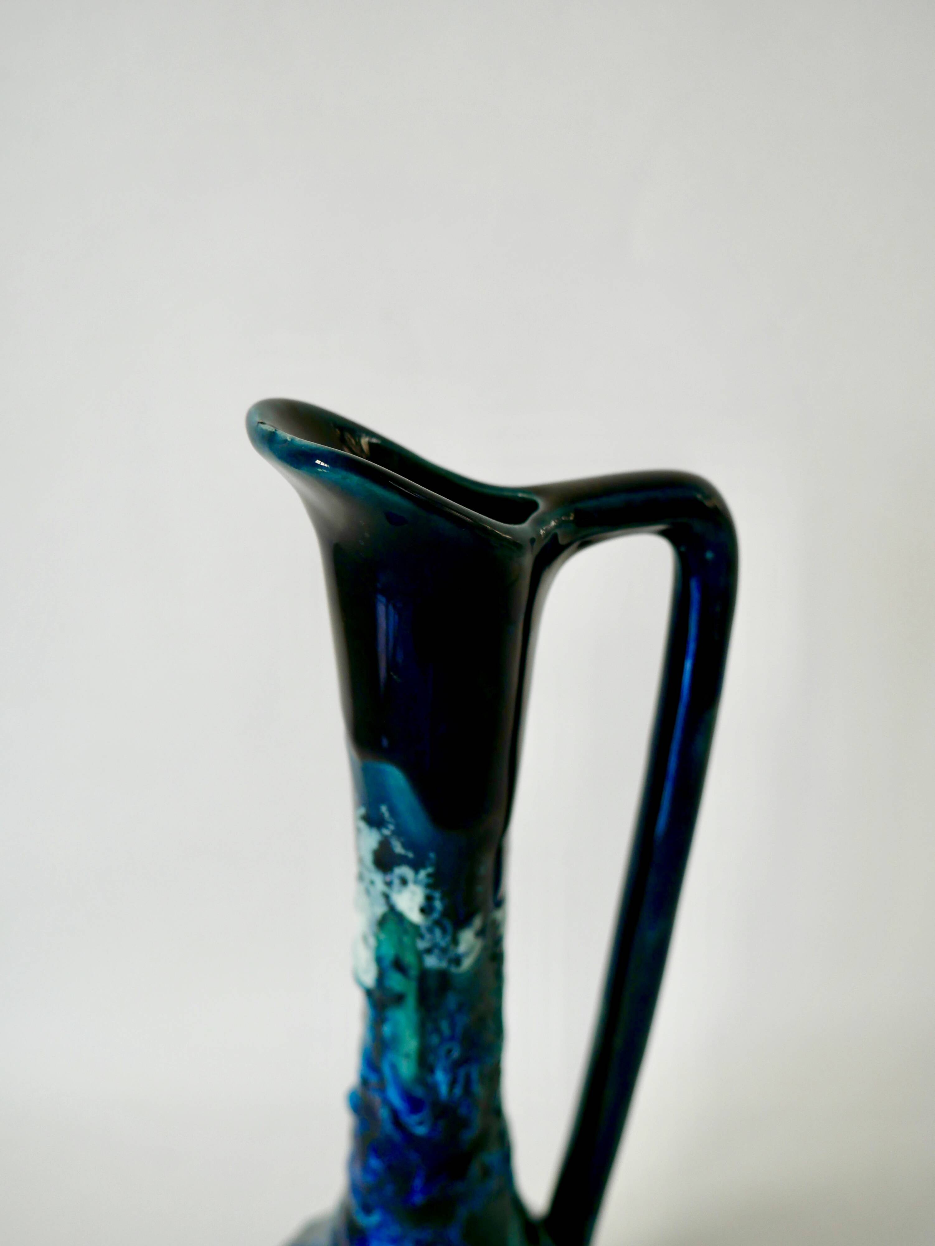 Fat Lava blue ceramic pitcher from the 70s