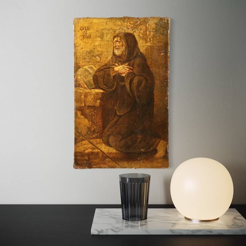 Antique Italian painting Saint Francis of Paola from the 17th century