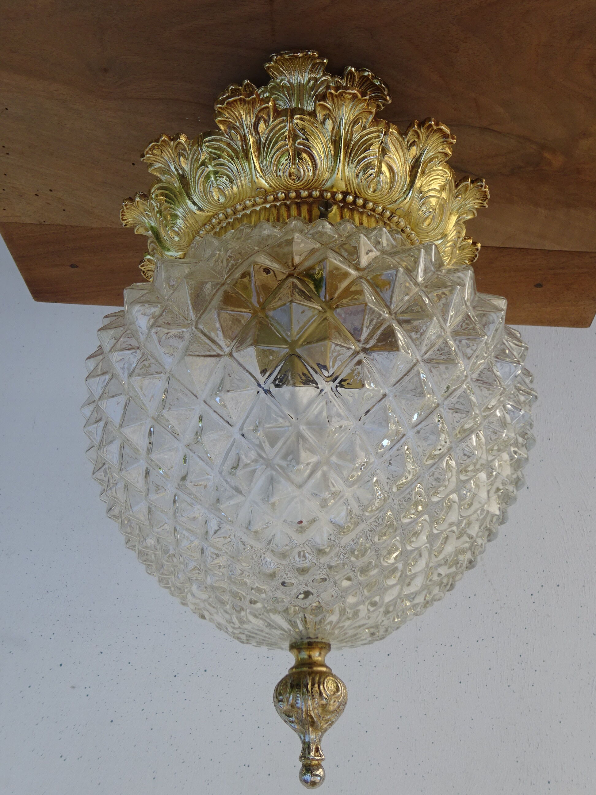 Glass and brass globe chandelier