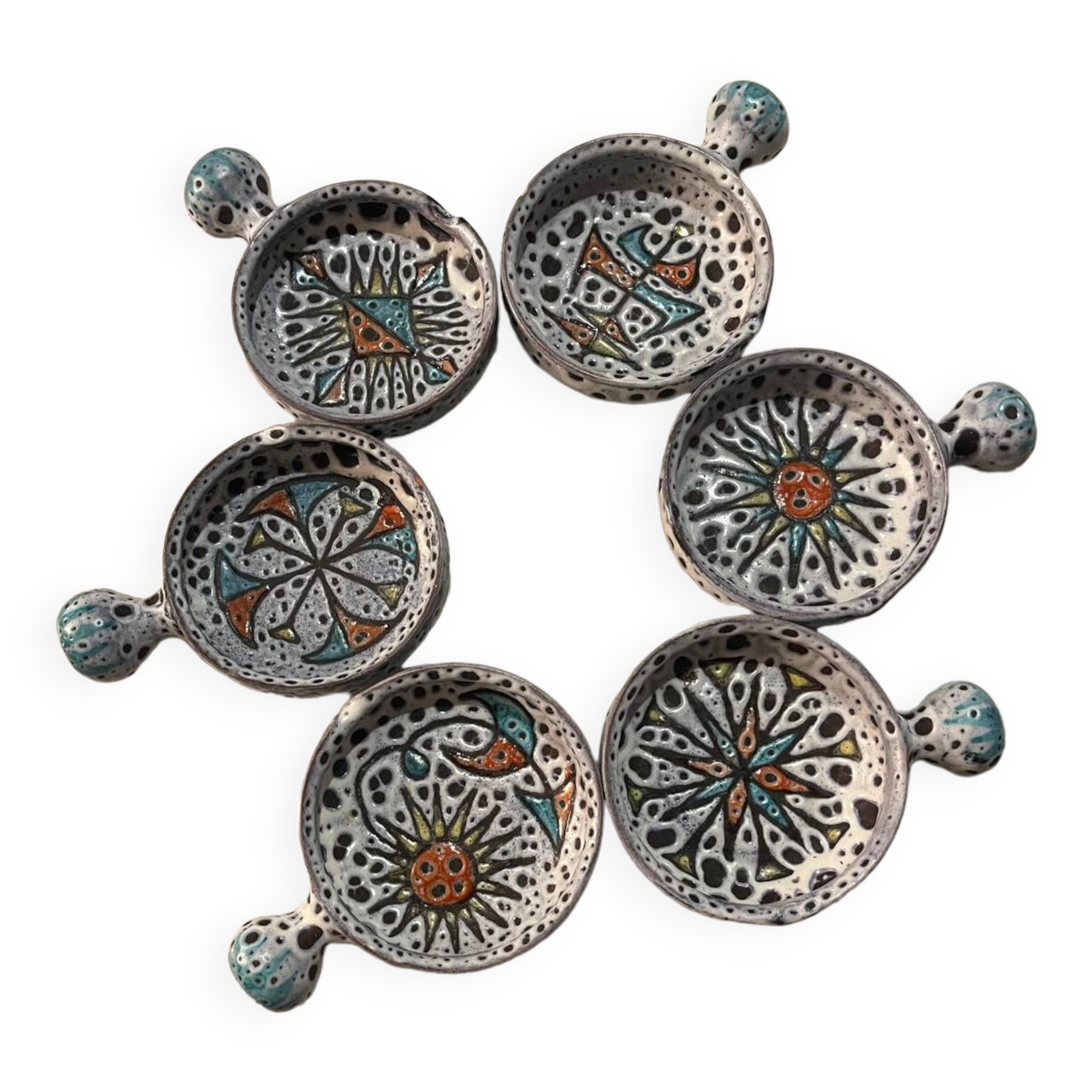 Series of 6 Vallauris frying pans from the 50s