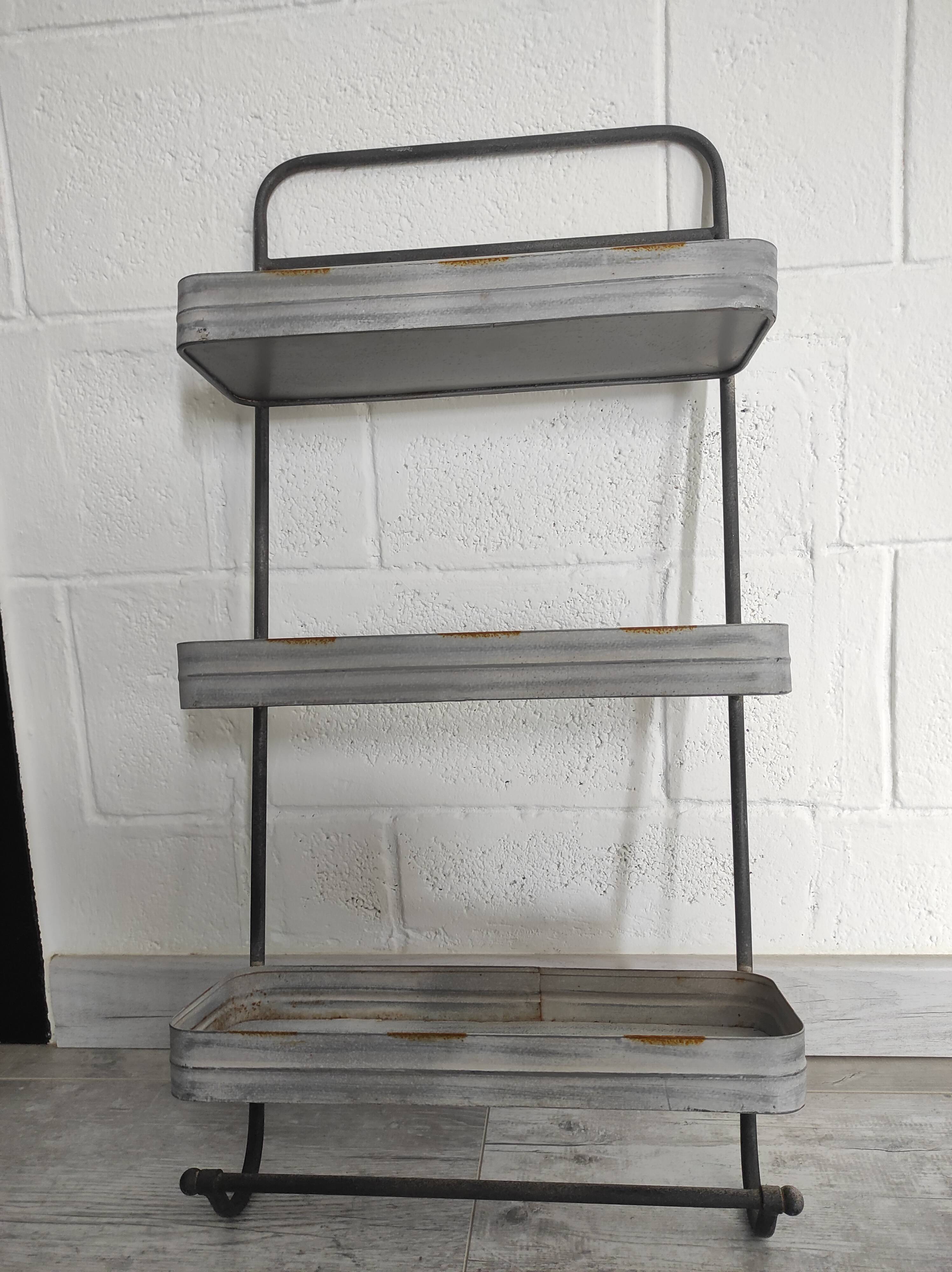 Large vintage metal 3 tier shelf