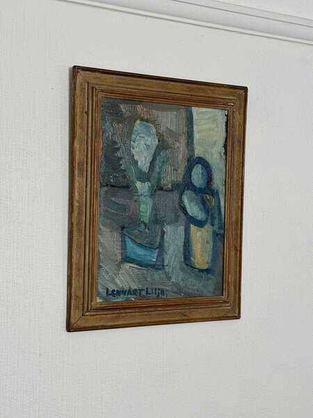 Original mid-century Swedish oil on panel – “Plant Pot” by Lennart Liljo – vintage & framed – 34 × 43 cm
