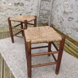 Paire de tabouret assise en paille