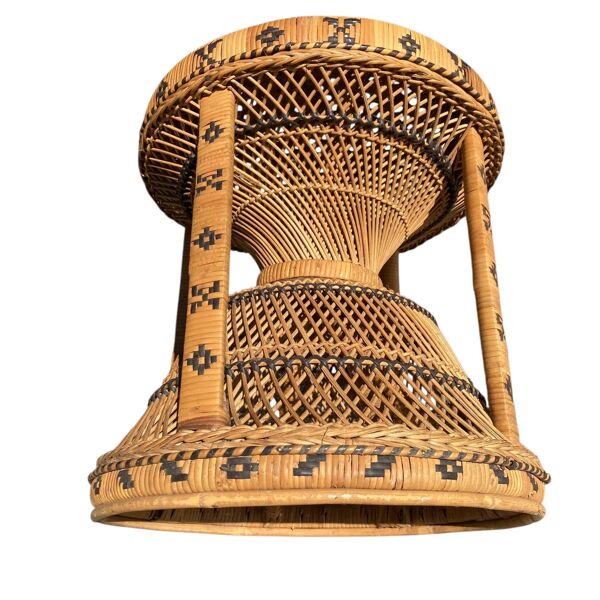 Ancien tabouret vintage en osier et rotin tressé 70 Emmanuelle