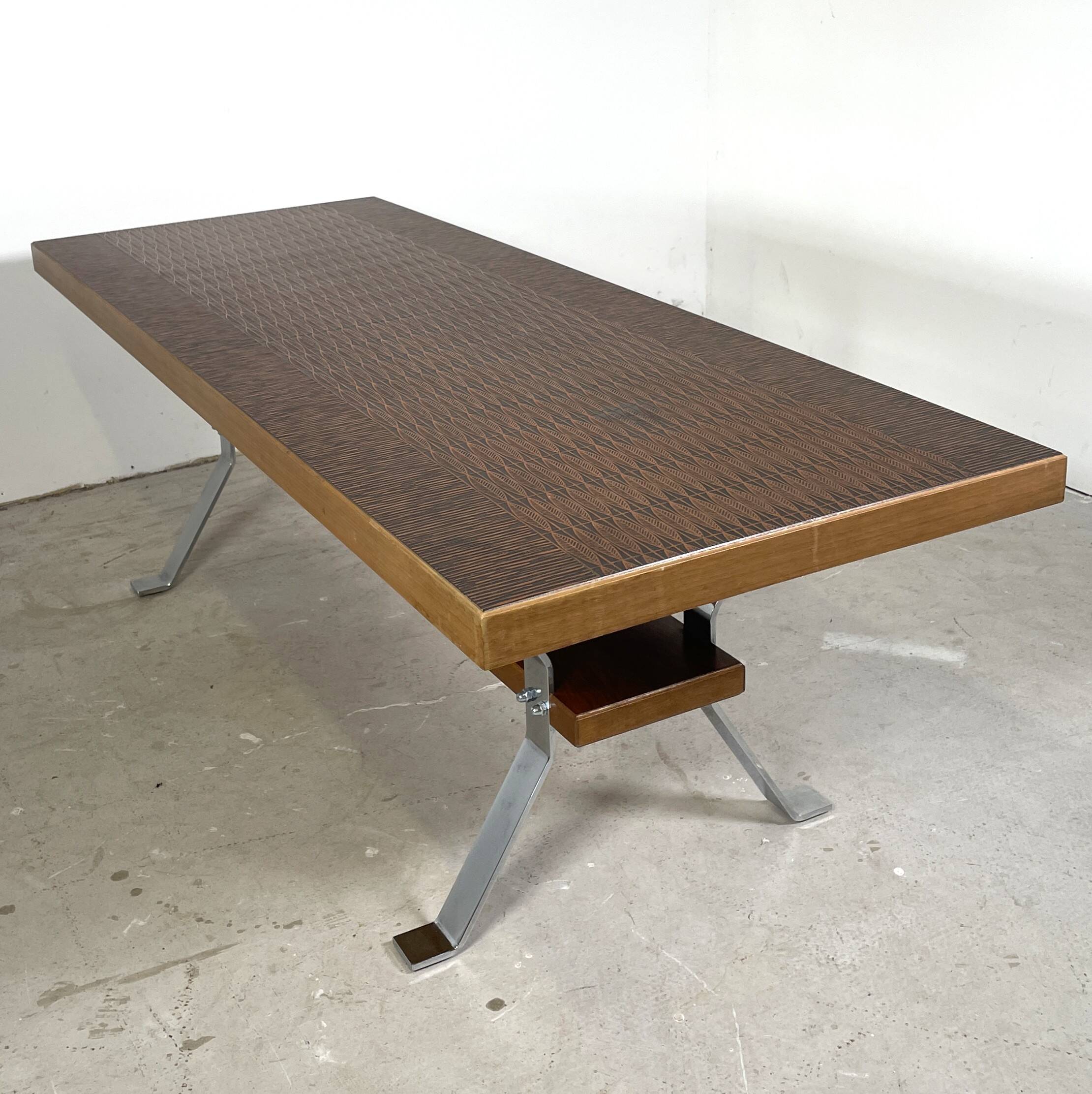 Vintage coffee table with copper top and chrome legs