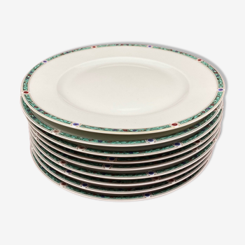Set of 9 porcelain plates from Limoges Haviland service Châtelaine Vert