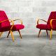 Pair of 6951 red velvet armchairs by Jaroslav Smidek for Ton