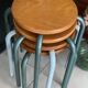 Set of 4 metal and wood workshop stools