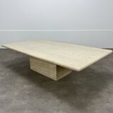 Rectangular travertine coffee table with central leg