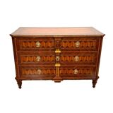 Austrian Louis XVI Commode in Walnut Veneer with Inlays and Gold Plate, 1790s