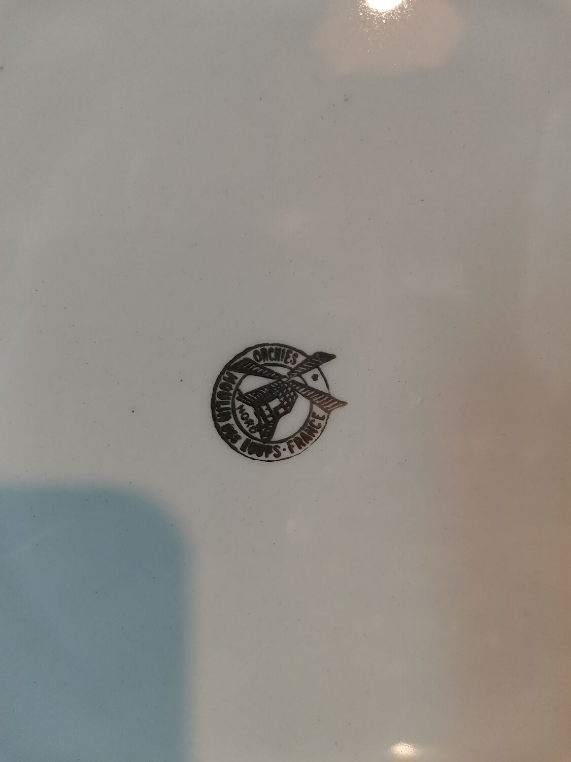 Vintage ear dish silkscreened flower mill of Wolves orchies France