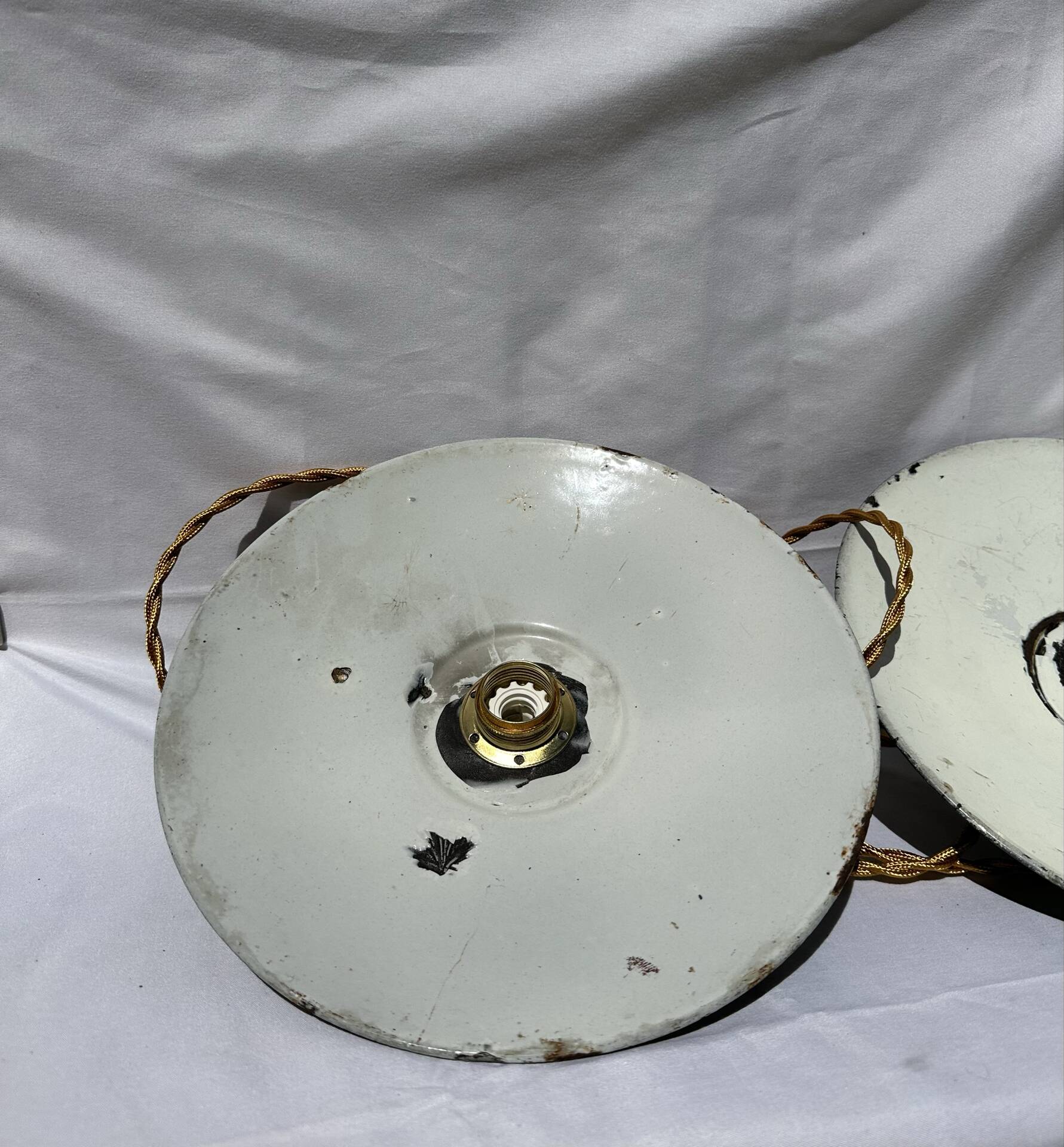 Vintage suspension pair in enamelled sheet metal retro factory style