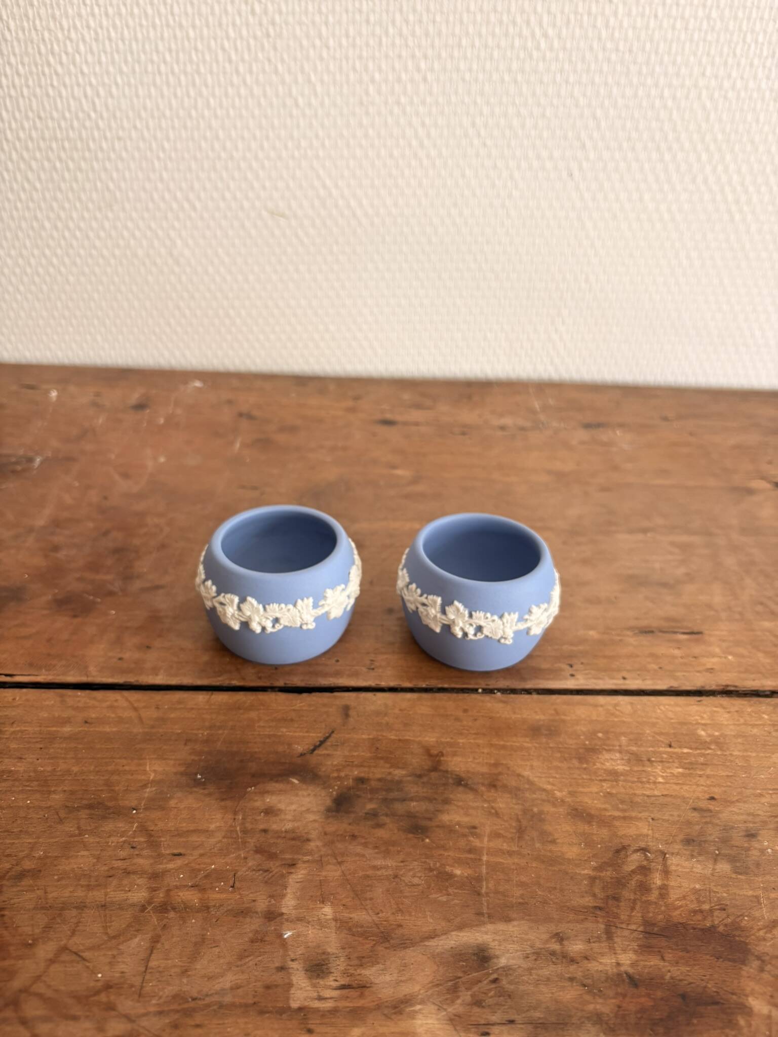 Pair of Candle Holders Saleron Wedgwood Jasperware Blue England