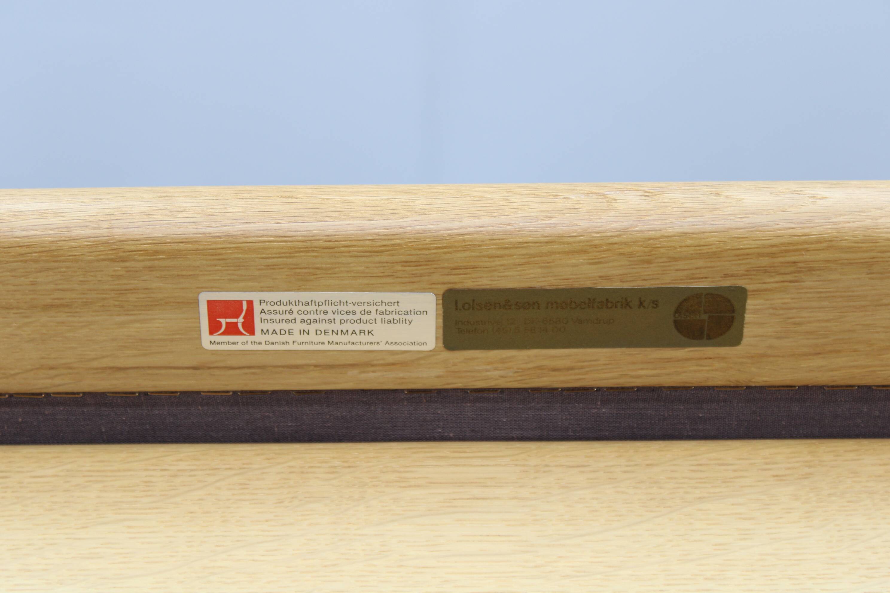 Canapé 2 places L. Olsen & Søn en chêne et cuir des années 1970, Danemark