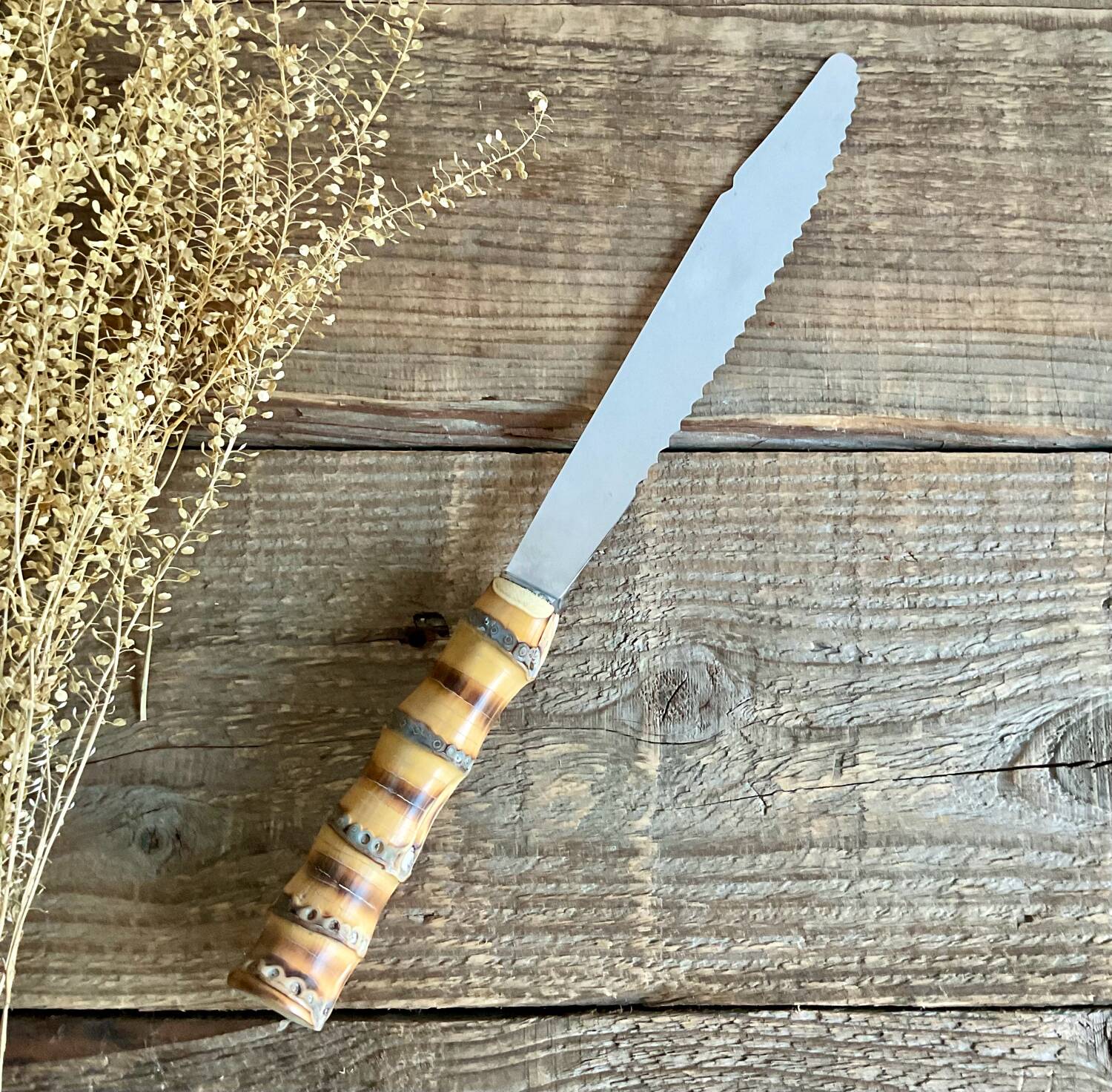 Bread knife with bamboo handle