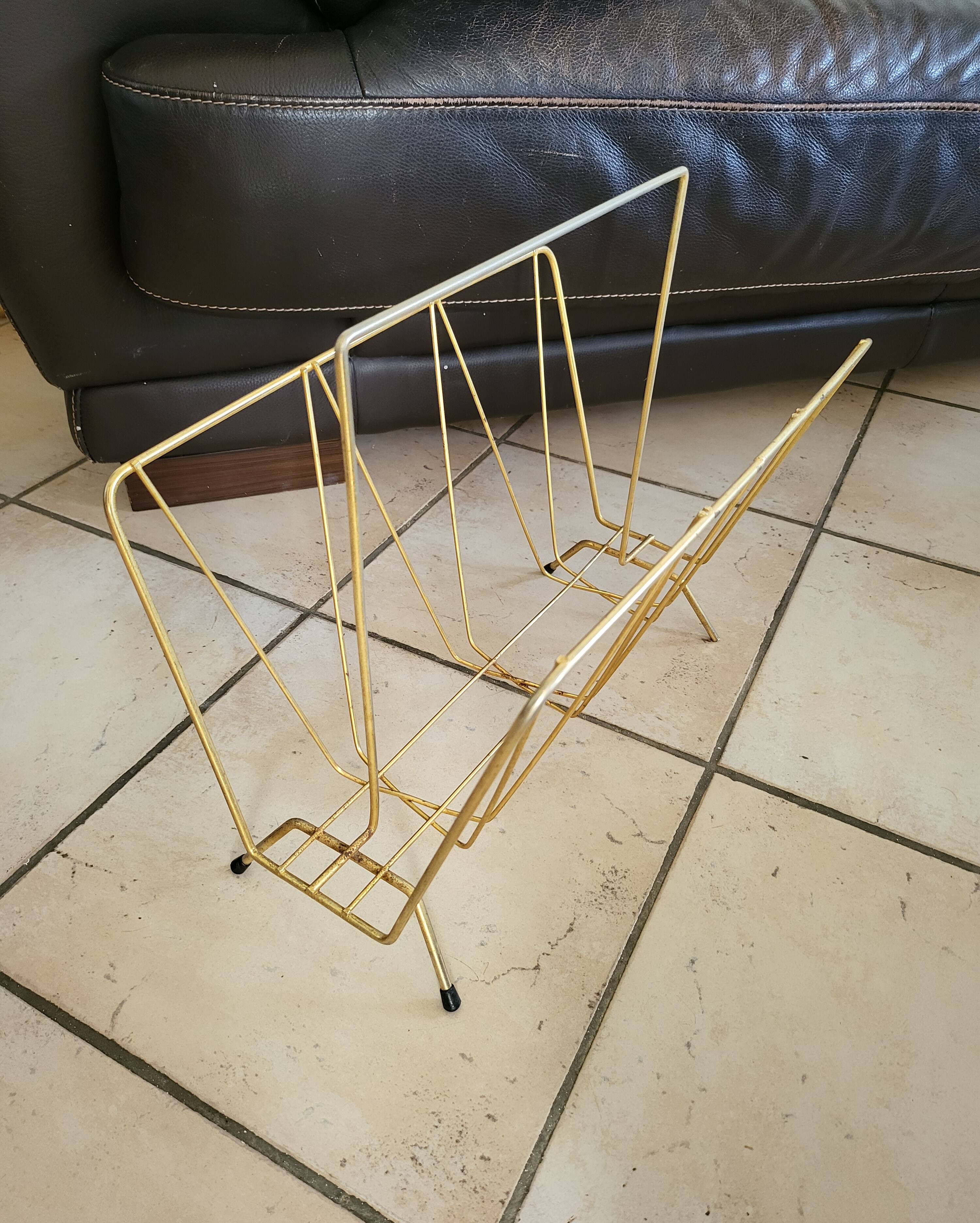 Vintage gold metal magazine rack 1950s-70s newspaper holder