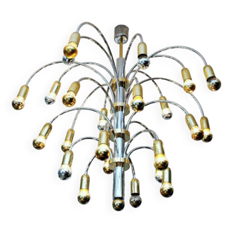 Vintage chrome and gold metal chandelier with 24 lights, Germany 1970s